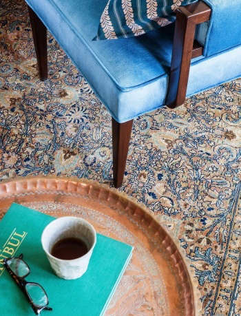 indigo & ochre design westchester living room antique tabriz rug with vinta 13