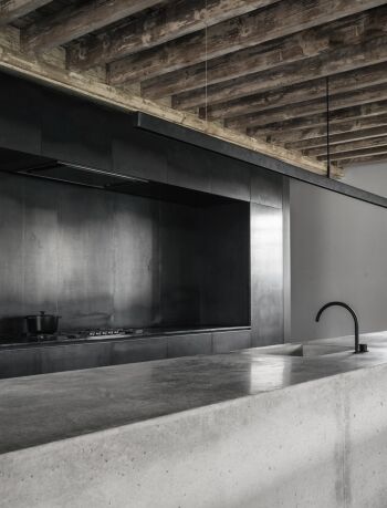 brick barns black metal and concrete kitchen with black tap by mclaren excell